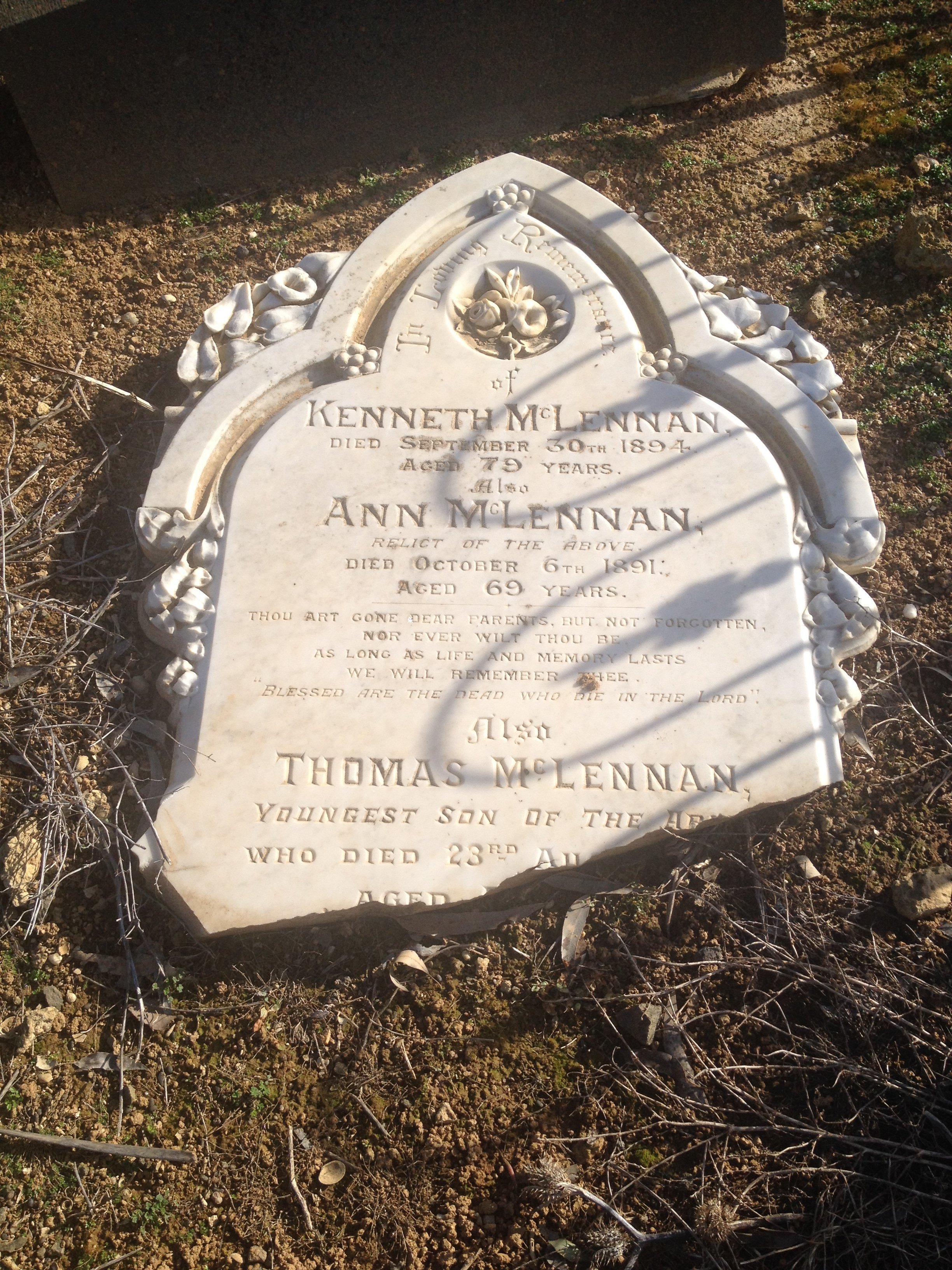 Photo of headstones/Kenneth McLennan d1894 hdstn Rothwell cem Litle Rvr Vic